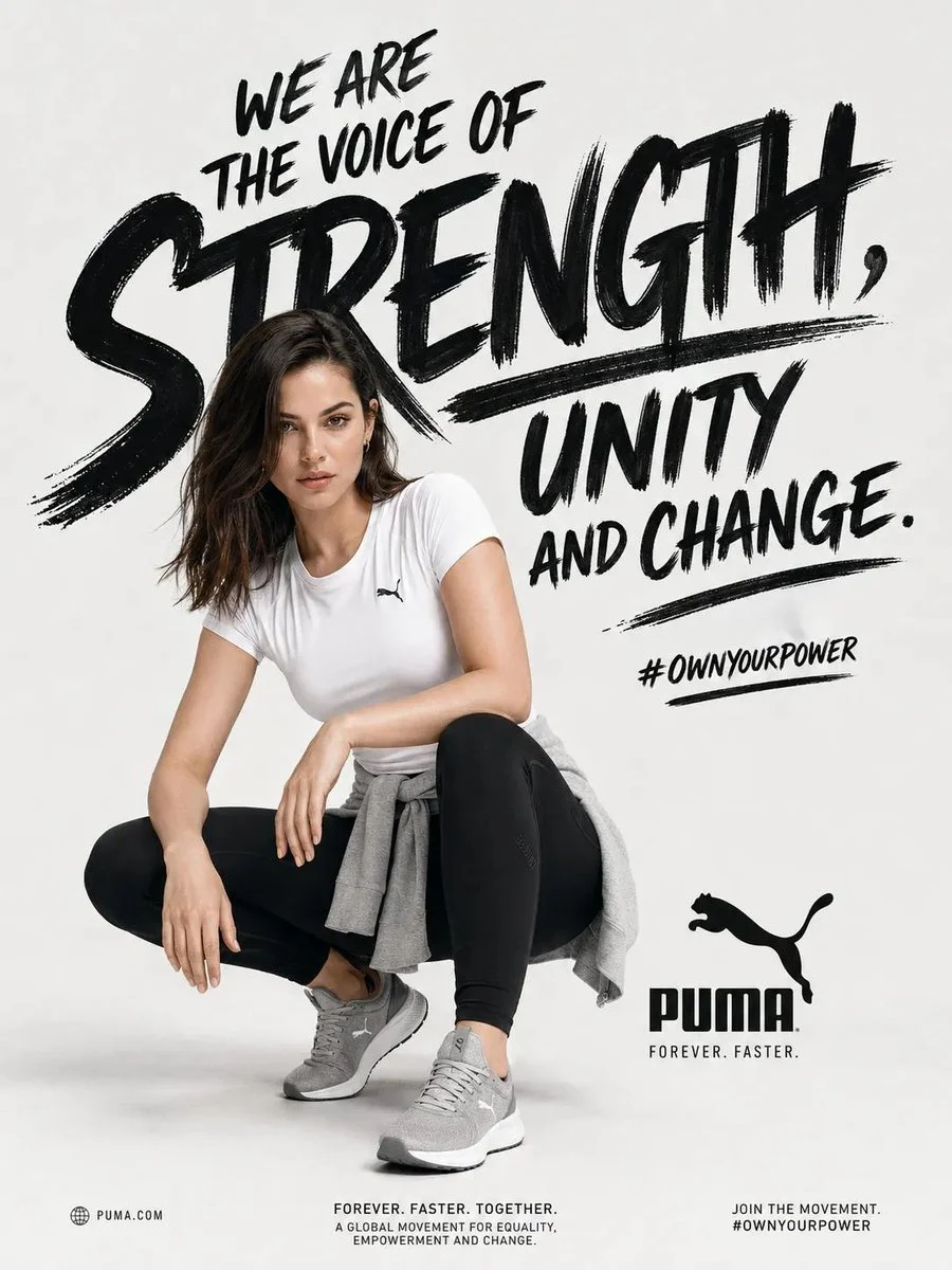 Confident athlete crouches in powerful pose for luxury sportswear ad
