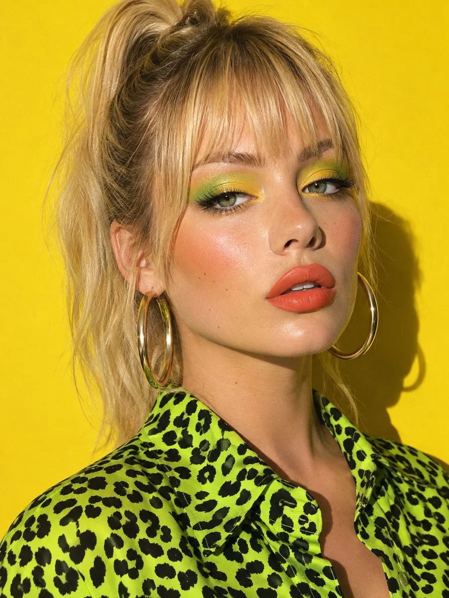 Confident Blonde Model Radiates Citrus Pop Energy in Studio Portrait