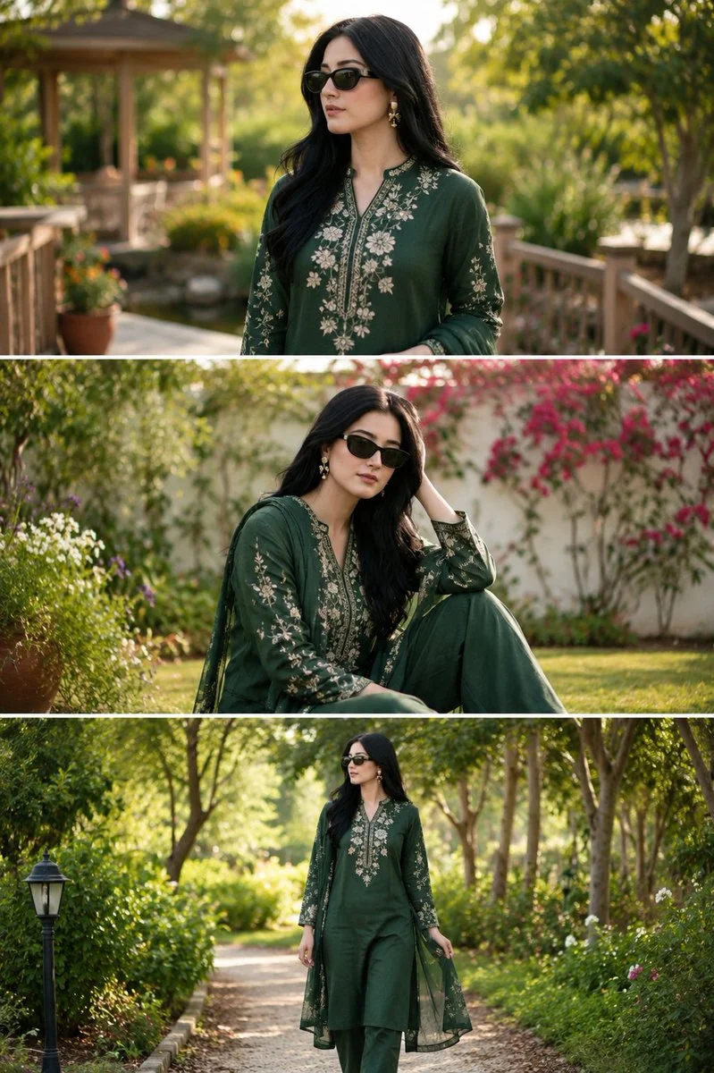 Confident elegance shines in a luxury ethnic wear portrait collage
