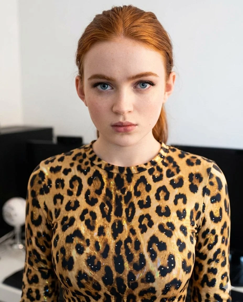 Confident Gaze in Sparkling Leopard Print