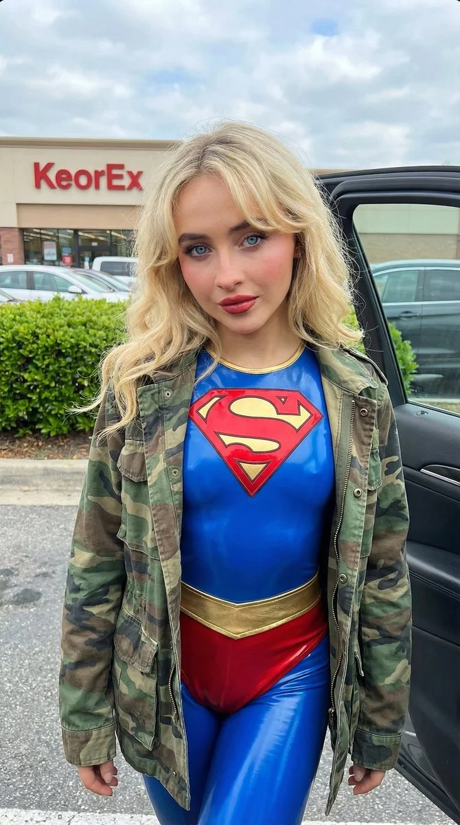 Confident Modern Superheroine Posing by Her Car