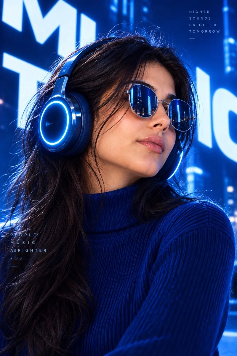 Confident Profile Glows in Electric Blue Neon Studio Light