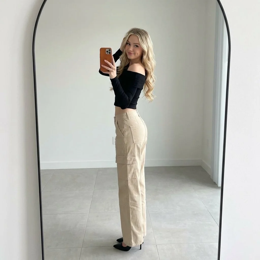 Confident Reflection: Young Woman's Bold Mirror Selfie