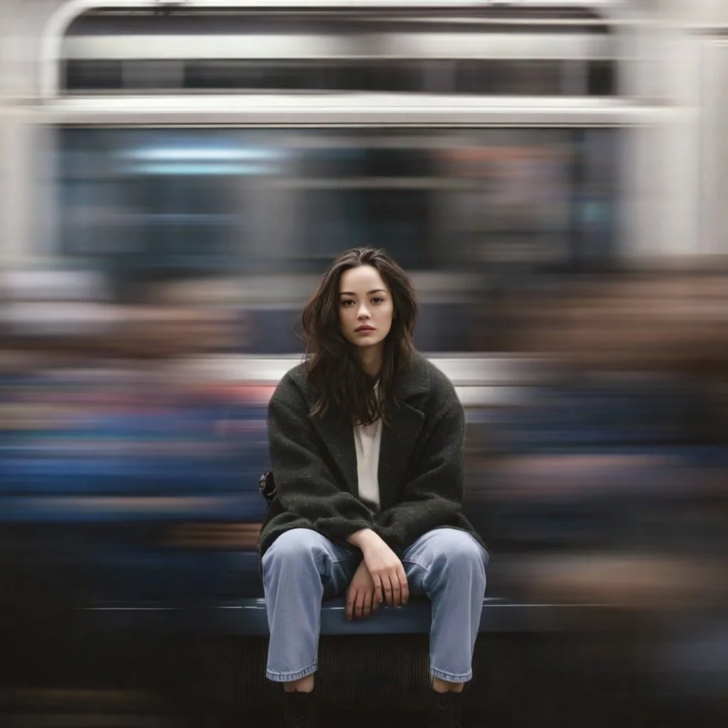 Contemplation in Transit: Urban Portrait with Motion Blur