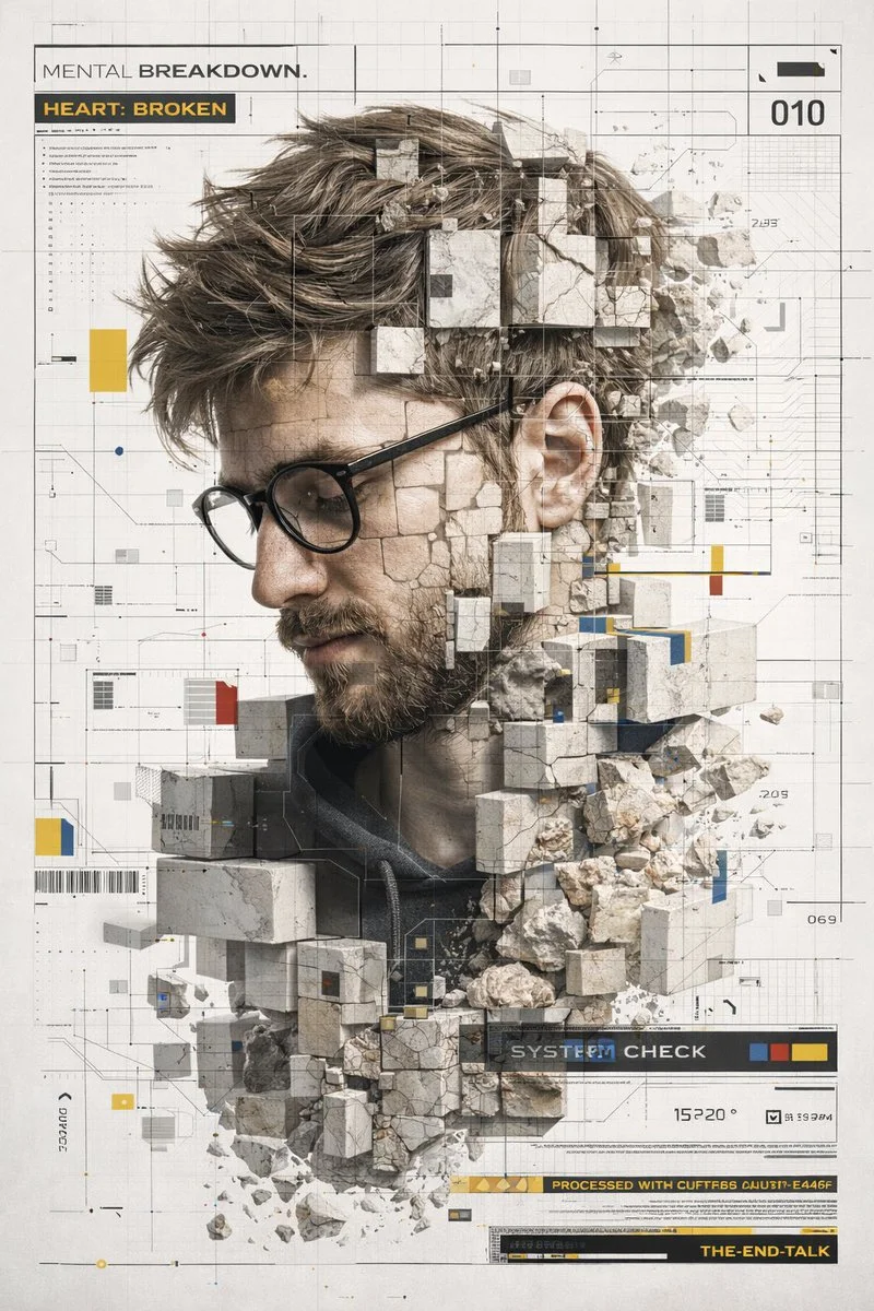 Contemplative Disintegration in a Bauhaus-Inspired Marble Portrait