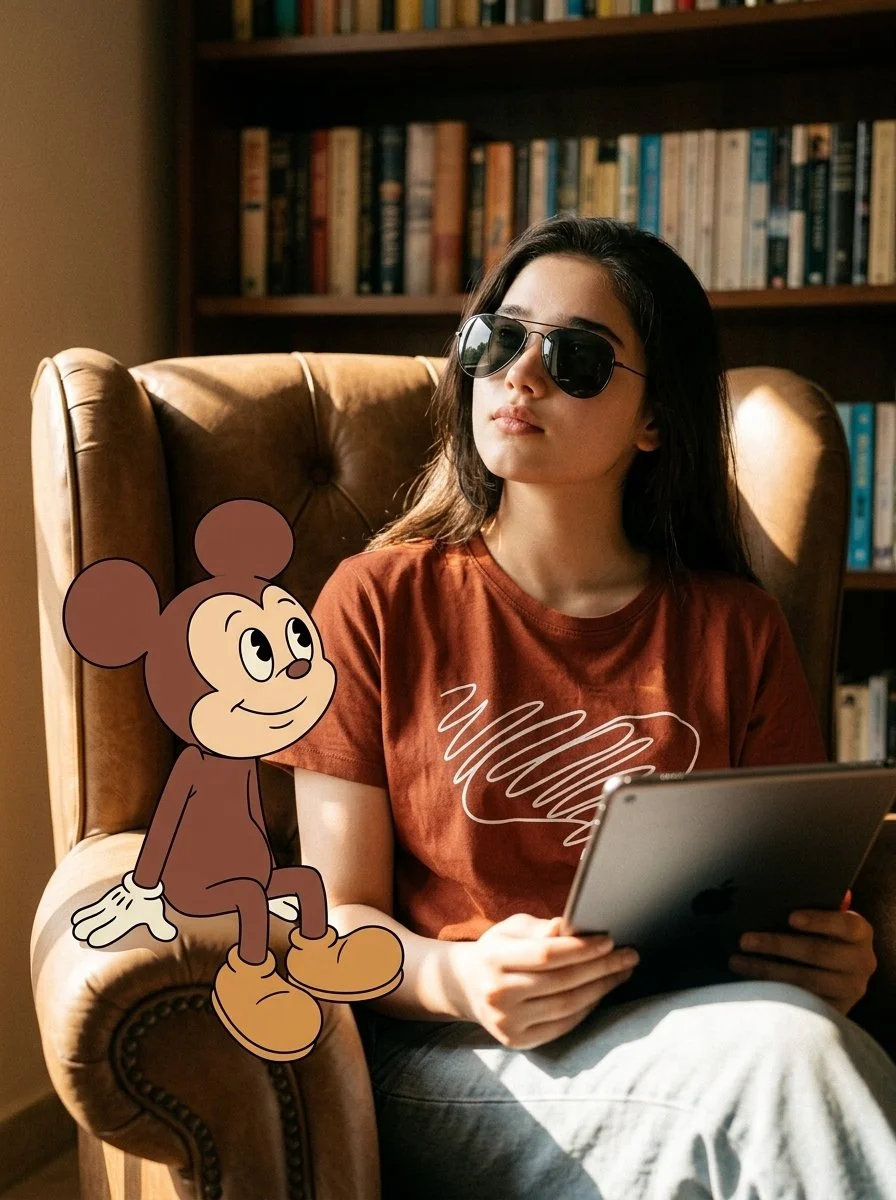 Contemplative Moment: Realism Meets Animation in a Sunlit Library