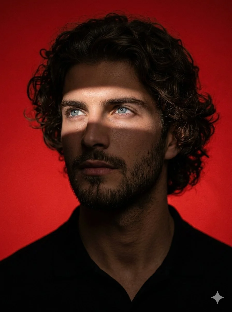 Contemplative Portrait with Dramatic Shadow Play