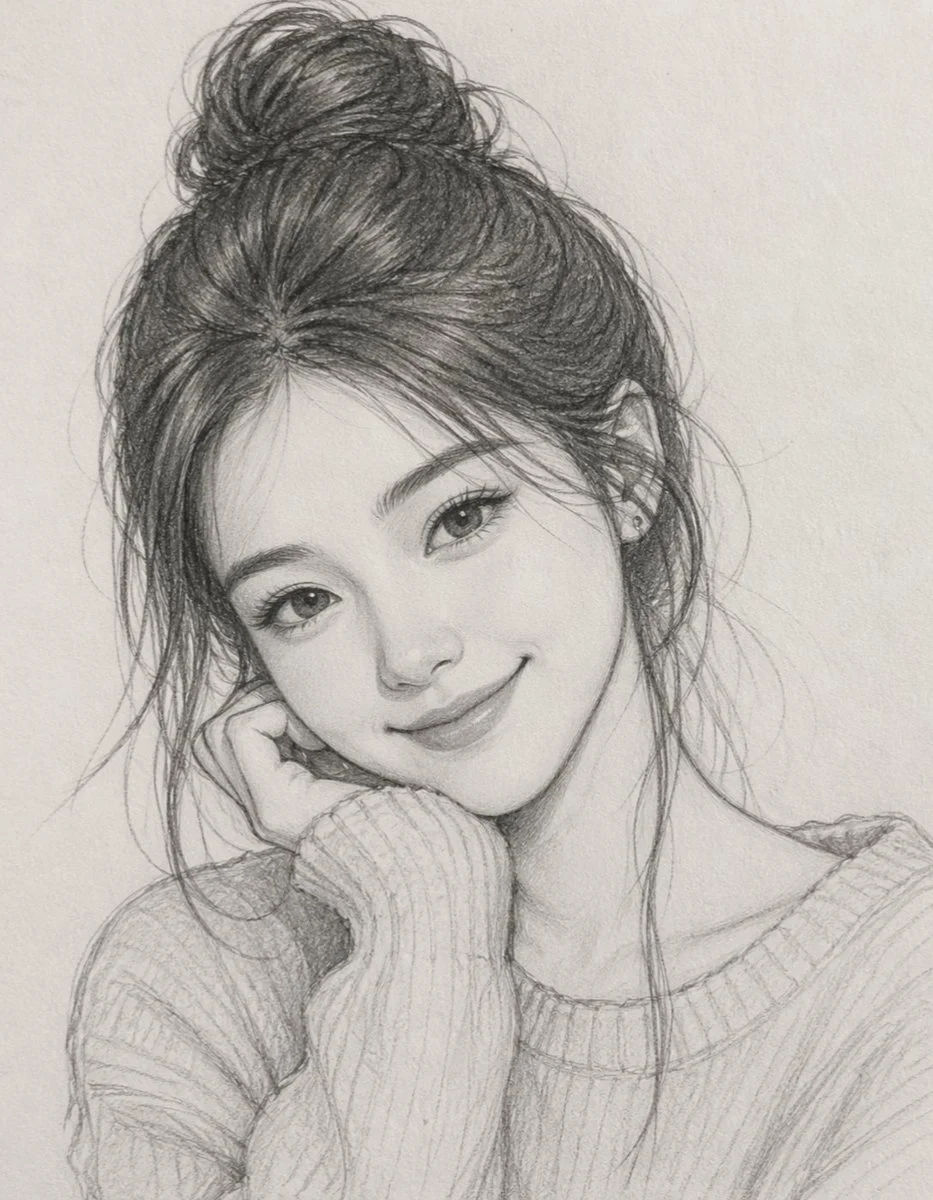 Contemplative Smile in Graphite