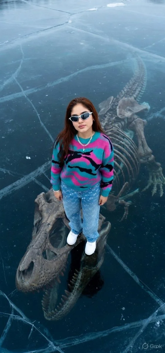 Contrast of Life and Time: Colorful Confidence Meets Prehistoric Depth