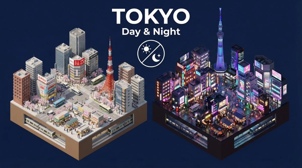 Contrasting Worlds: A Day and Night Diorama