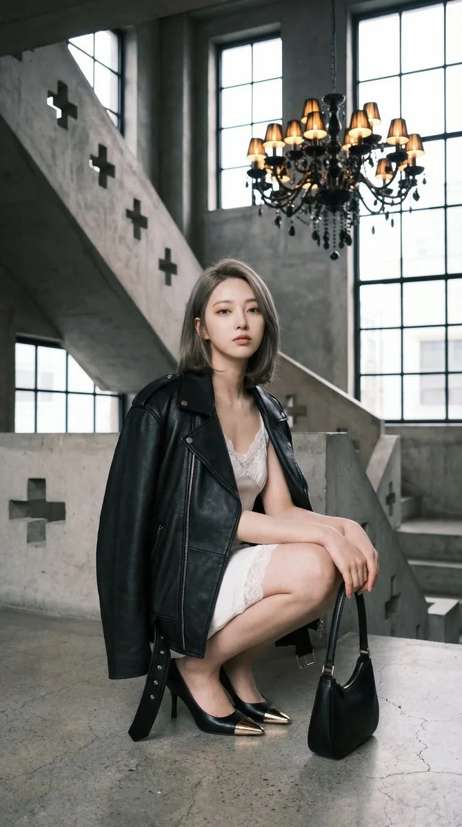 Contrasts in Texture: Leather and Lace in a Stark Room