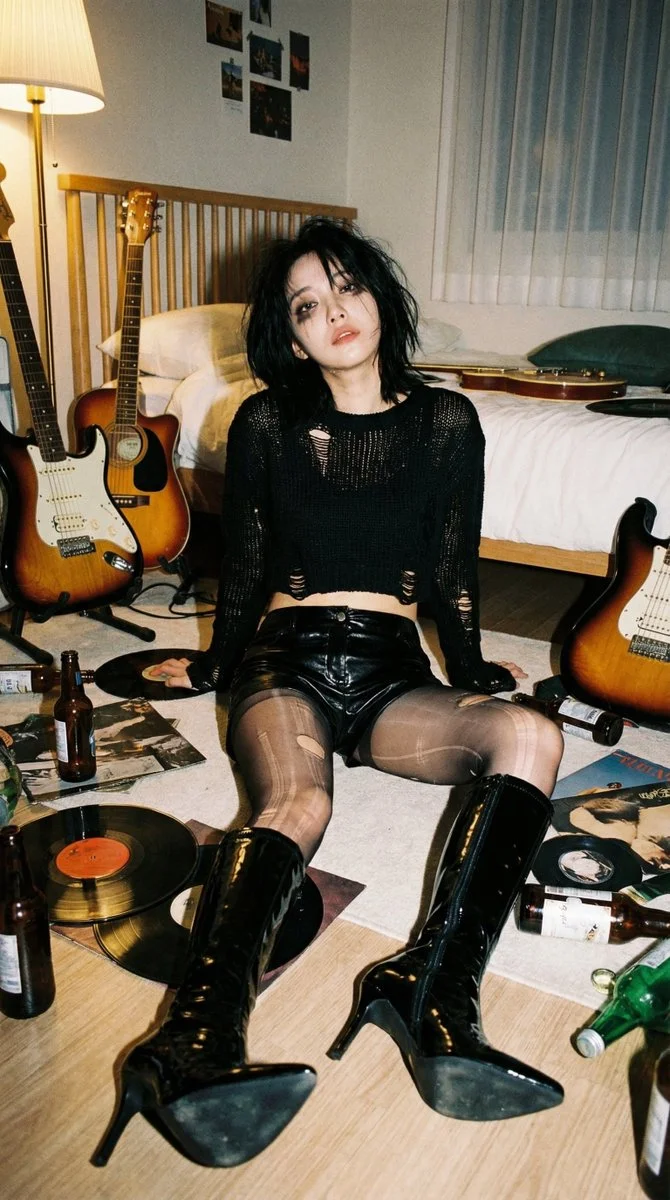 Contrasts of Quiet and Chaos in a Flash-Lit Grunge Room