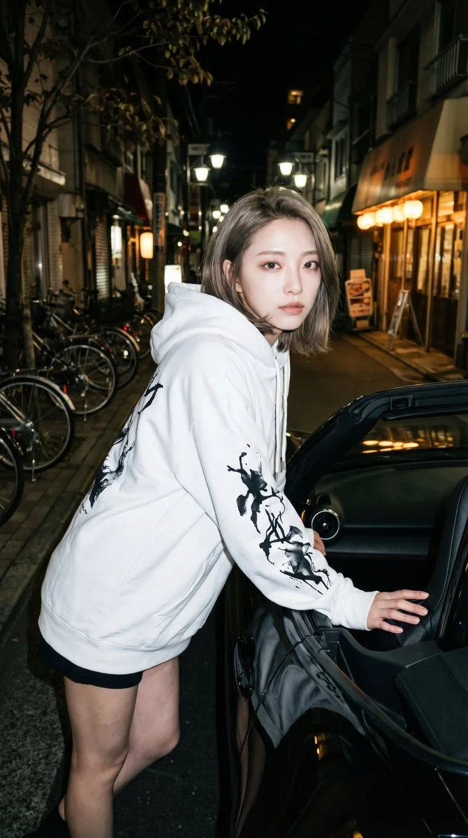 Contrasts of the Night: White Hoodie & Black Metal