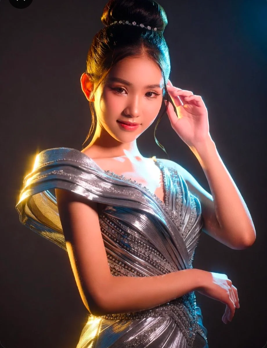 Cool blue and golden highlights sculpt silhouettes of elegant models