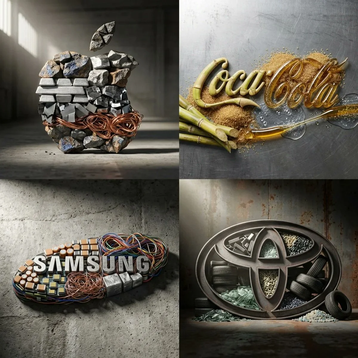 Corporate Logos Reimagined Through Their Raw Material Origins