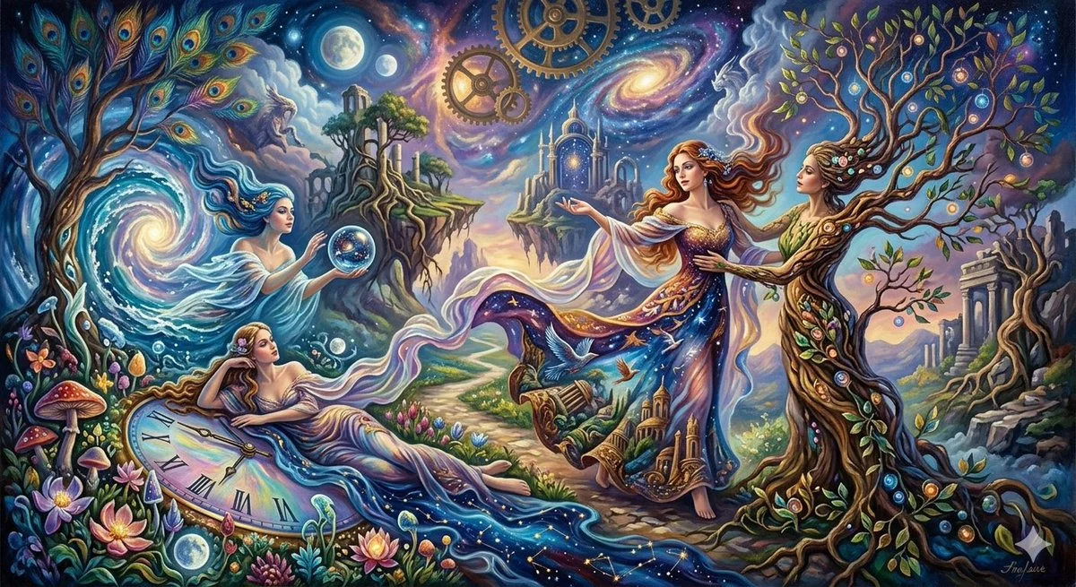 Cosmic Metamorphosis: Women as Living Landscapes in a Surreal Dreamscape