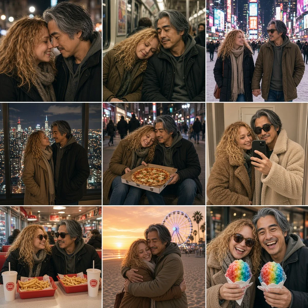 Couple's Nine-Panel Memory Grid Captures Cozy City Travel Moments
