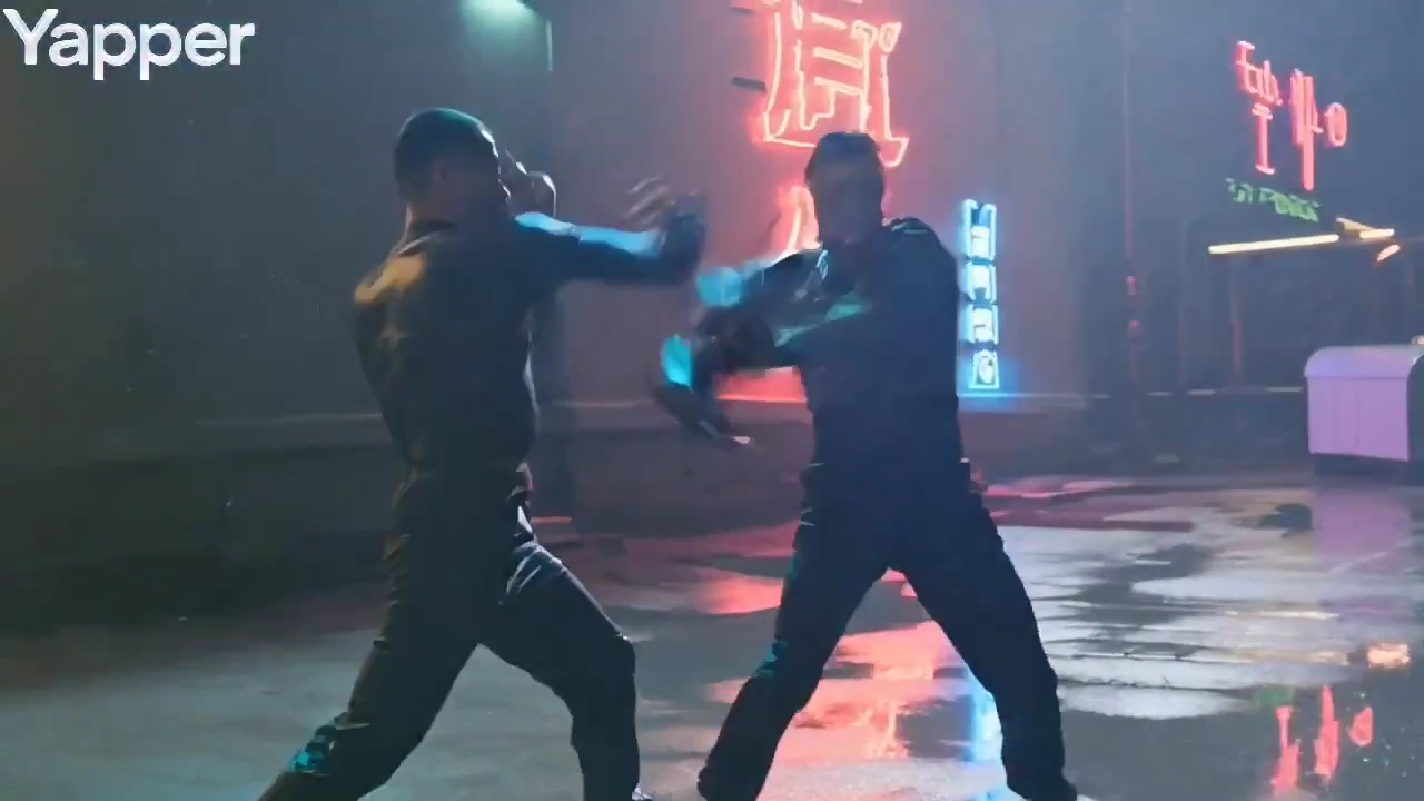 Neon Rooftop Showdown in the Rain