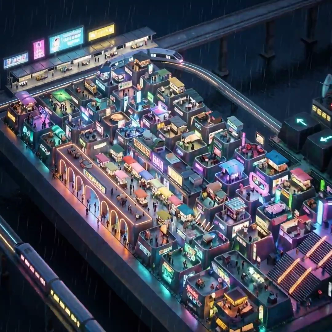 Mechanical Keyboard Transformed Into a Neon-Lit Night Market