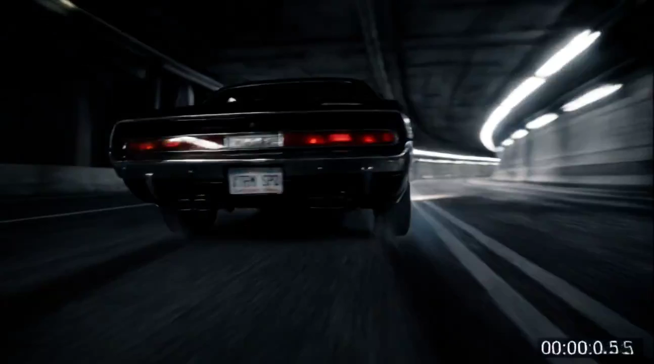 Black Muscle Car Tears Through Tunnel at Blinding Speed