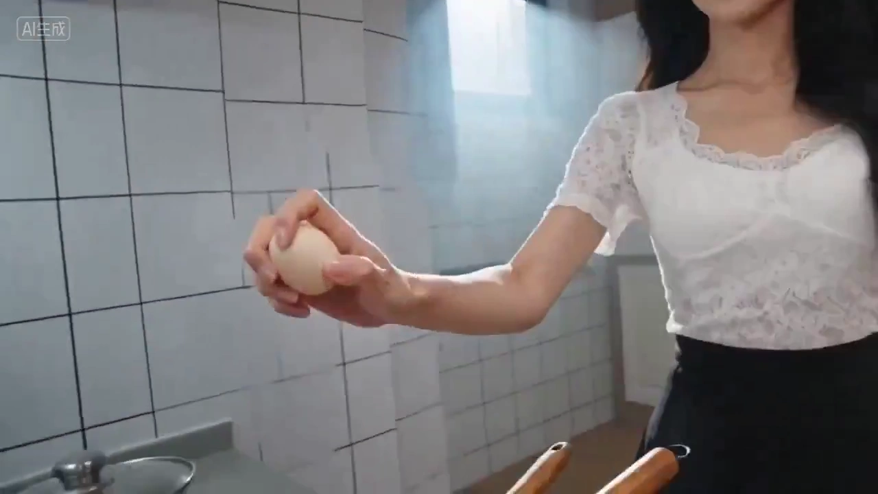 Elegant Cooking: A Woman's Skillful Egg & Tomato Dish in 4K