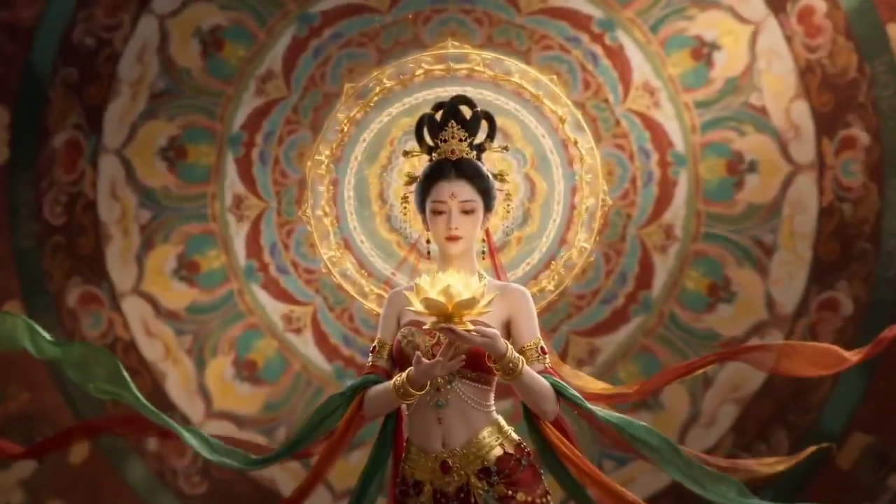 Dunhuang Flying Deity Unfolds in Golden Splendor