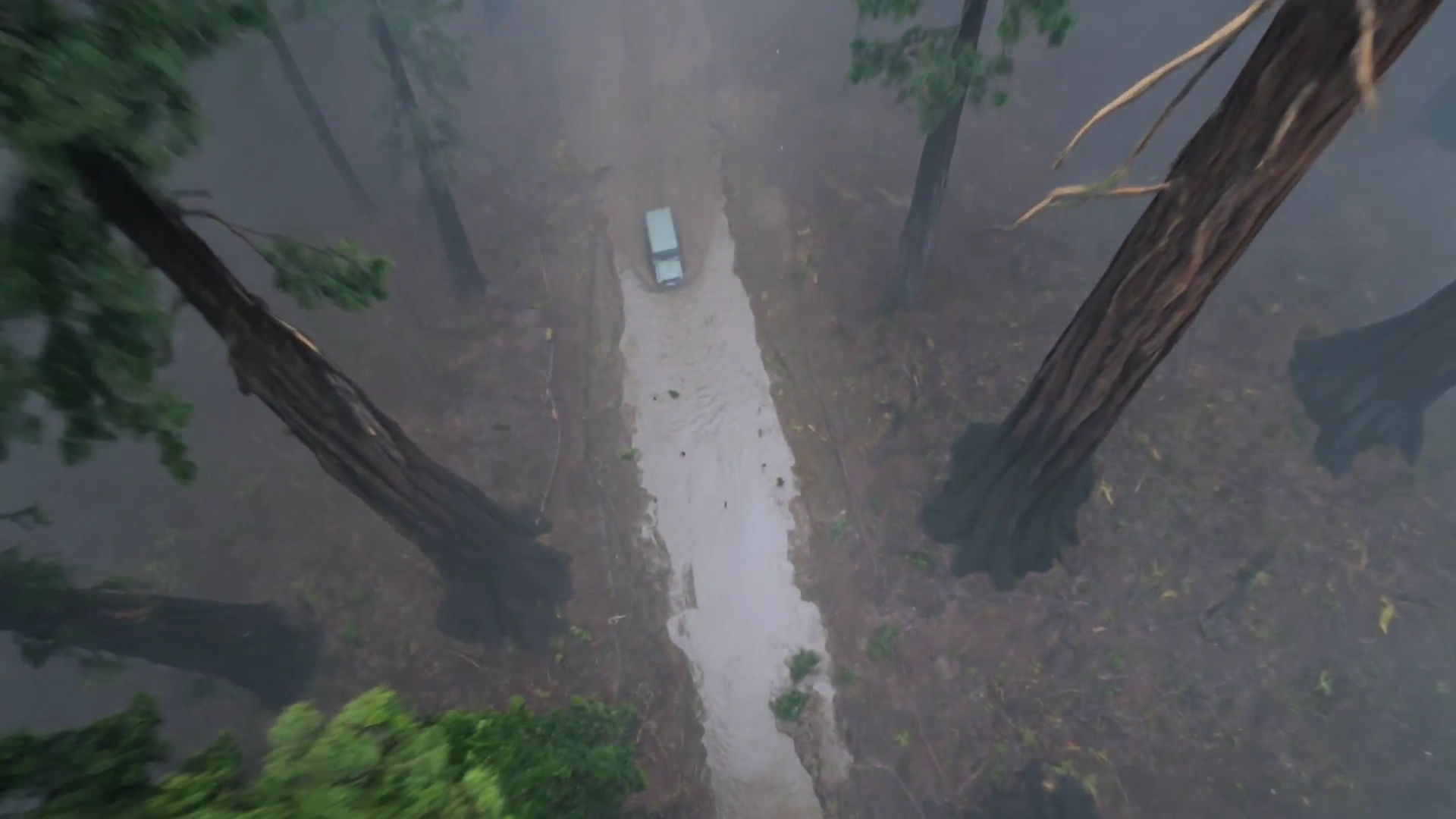 4x4 Truck Battles Mudslide Through Redwood Forest
