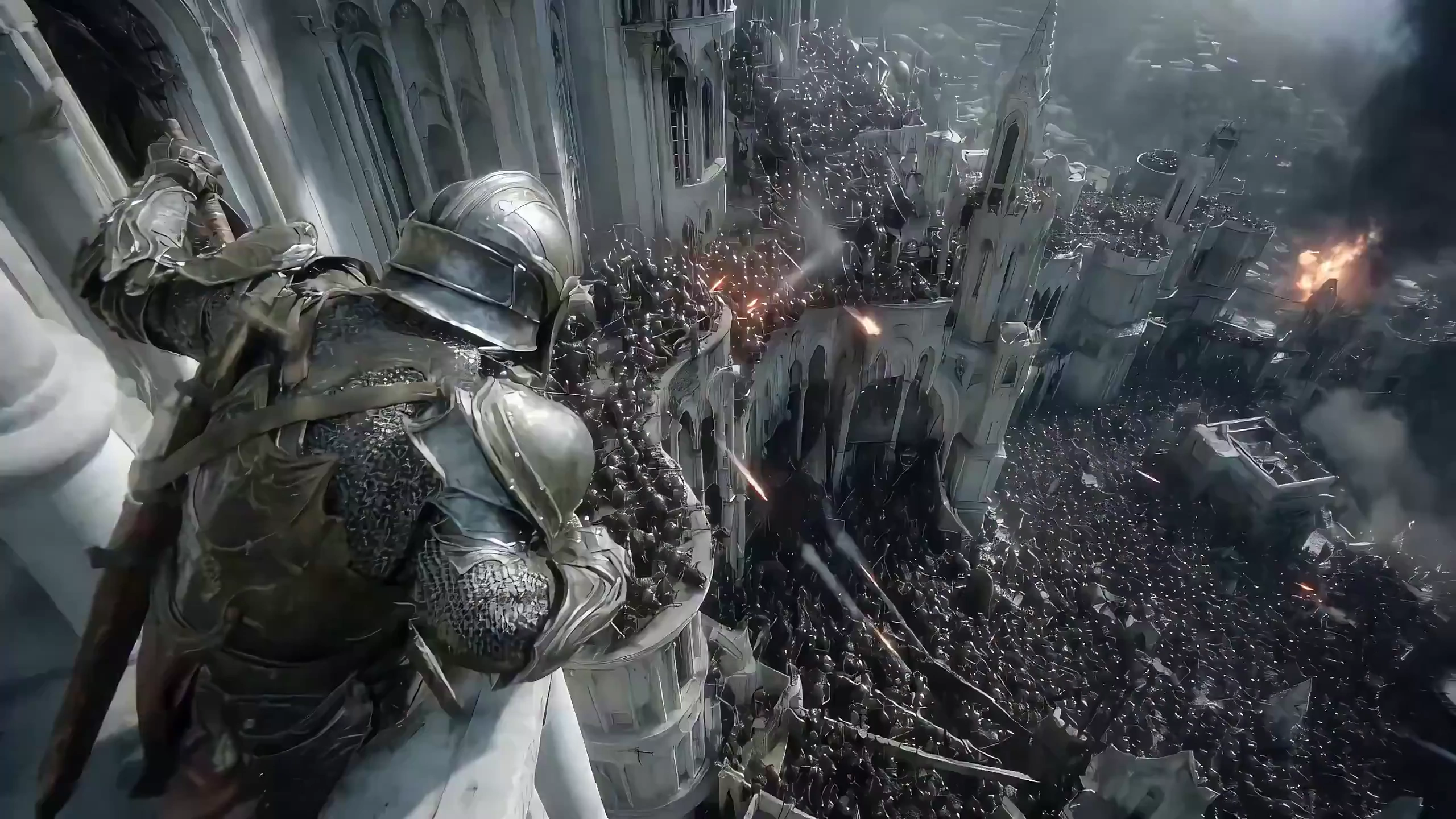 Epic Gothic City Siege: A Battle of Shadows and Flames