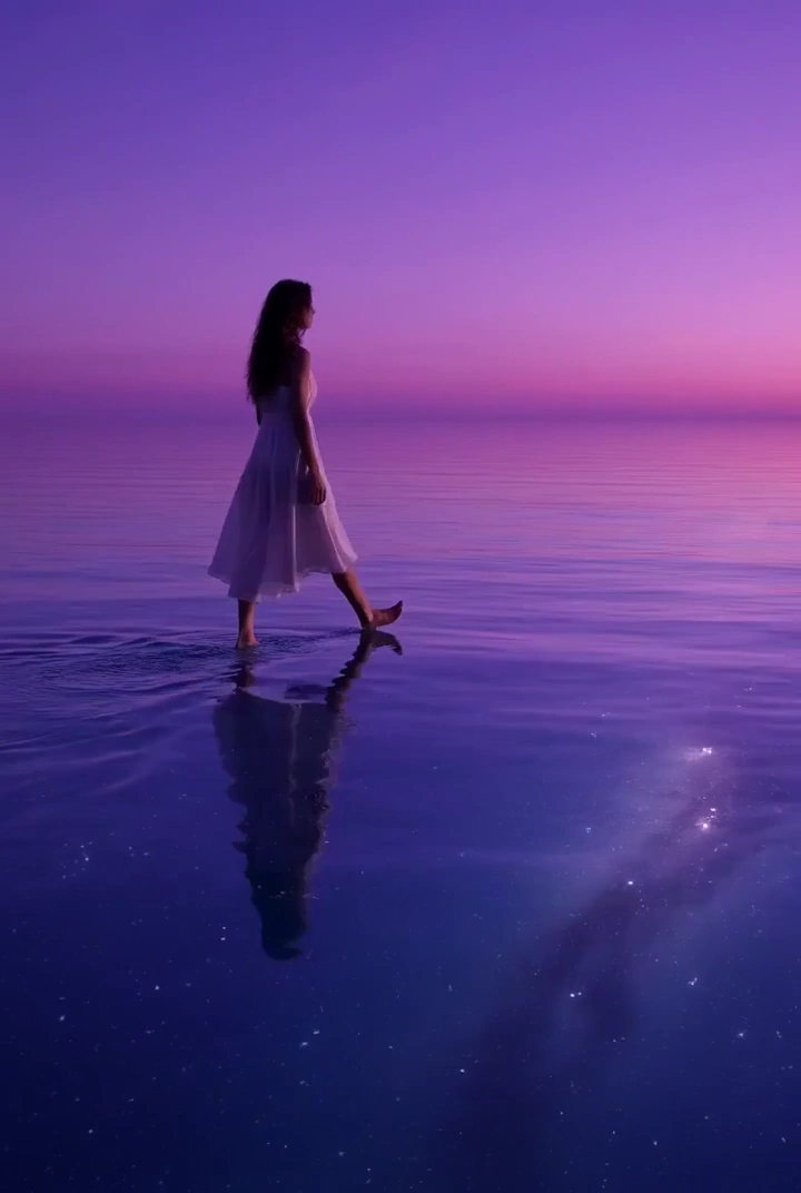 Cosmic Ocean Walk: A Traveler's Journey Through Stars and Twilight