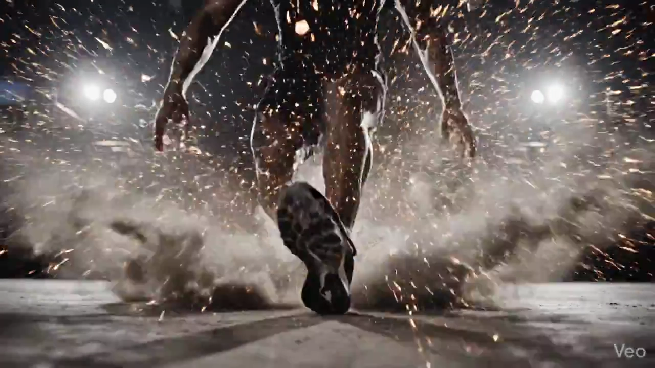 Pure joy erupts as sneakers ignite sparks in slow-motion glory