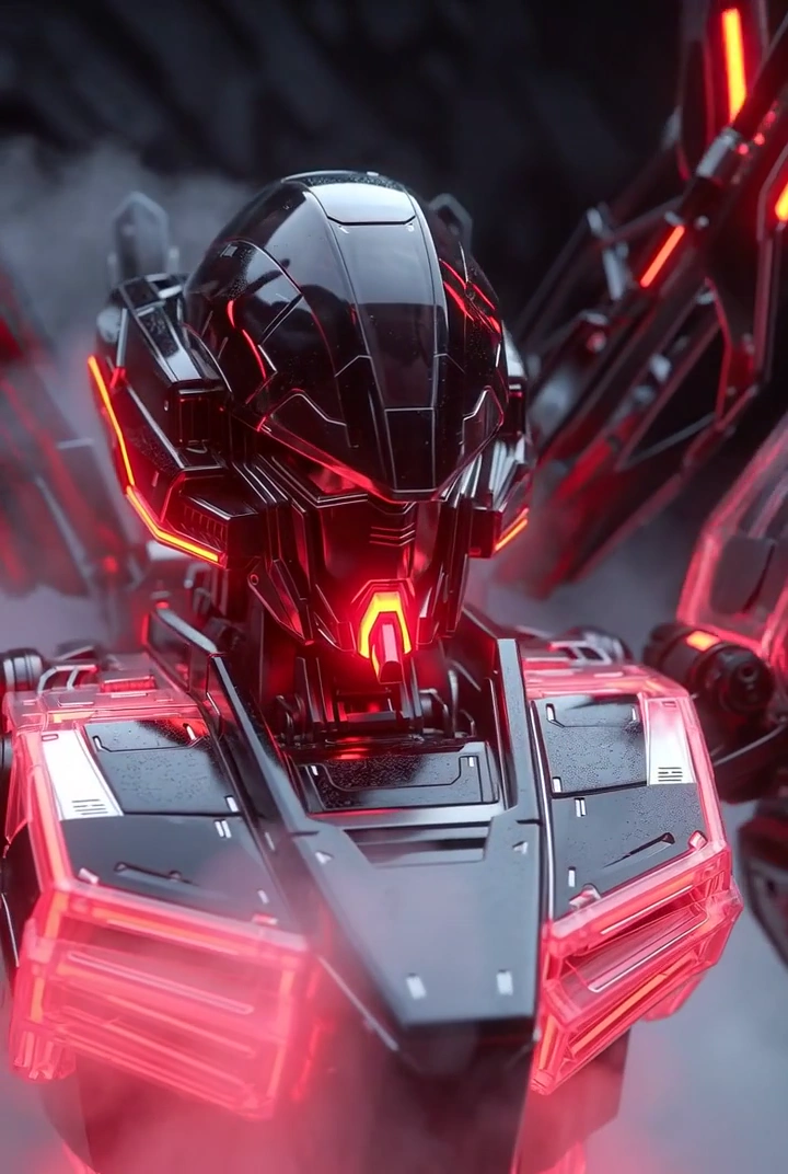 Cinematic 3D Render of Gundam with Neon Accents