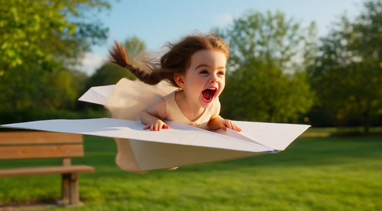 Tiny Adventurer Takes Flight in a Paper Airplane