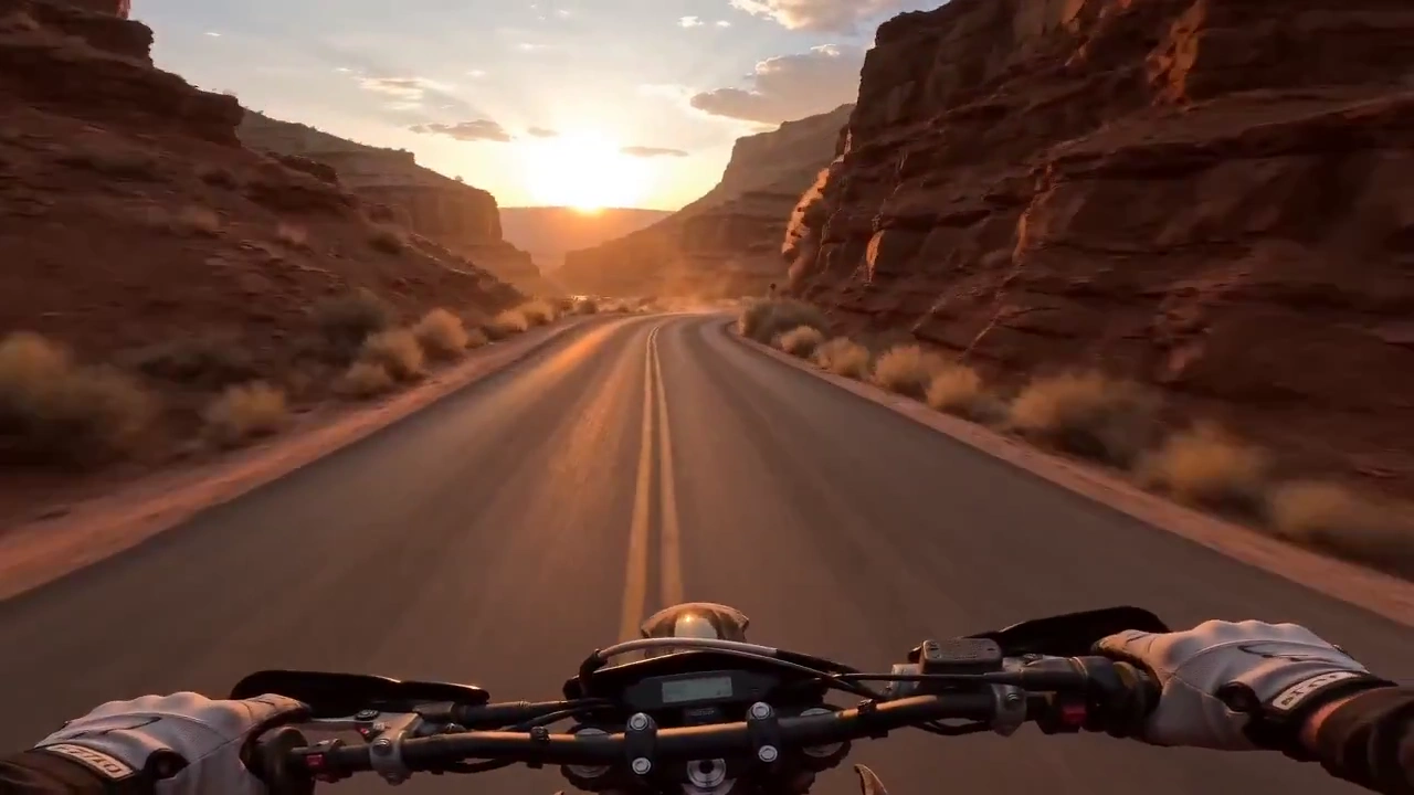 Sunset Sprint: High-Stakes Canyon Ride with Explosive Rockfall