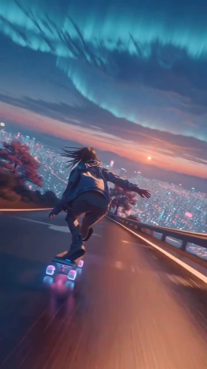 Neon Nights: Skateboarding Under the Aurora