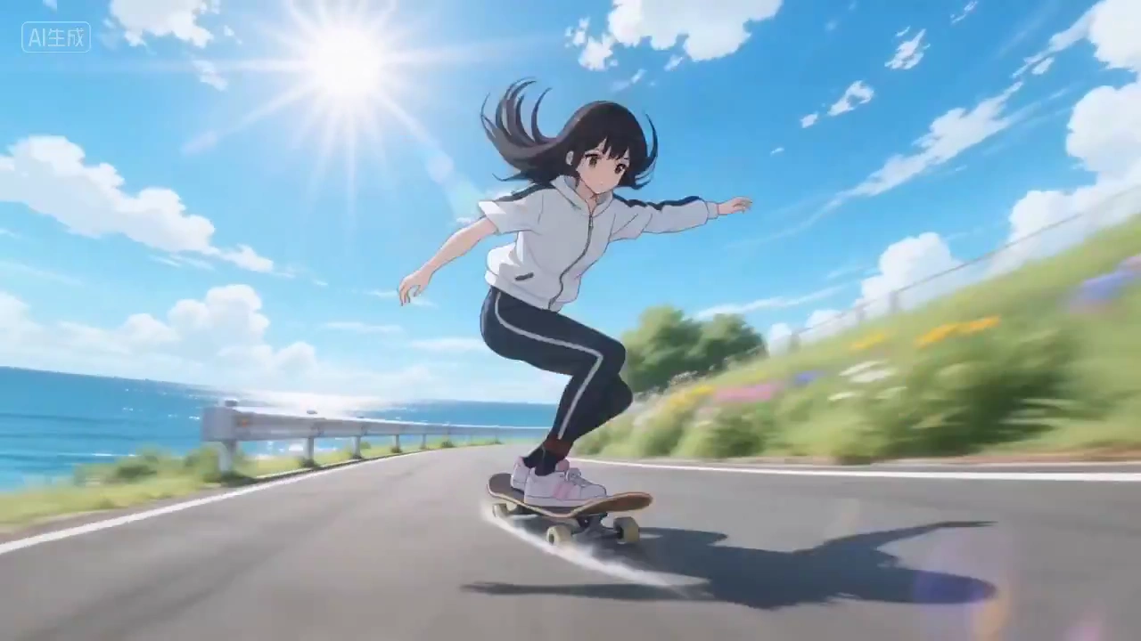 Dynamic Anime Skateboarding and Skiing Through Four Seasons