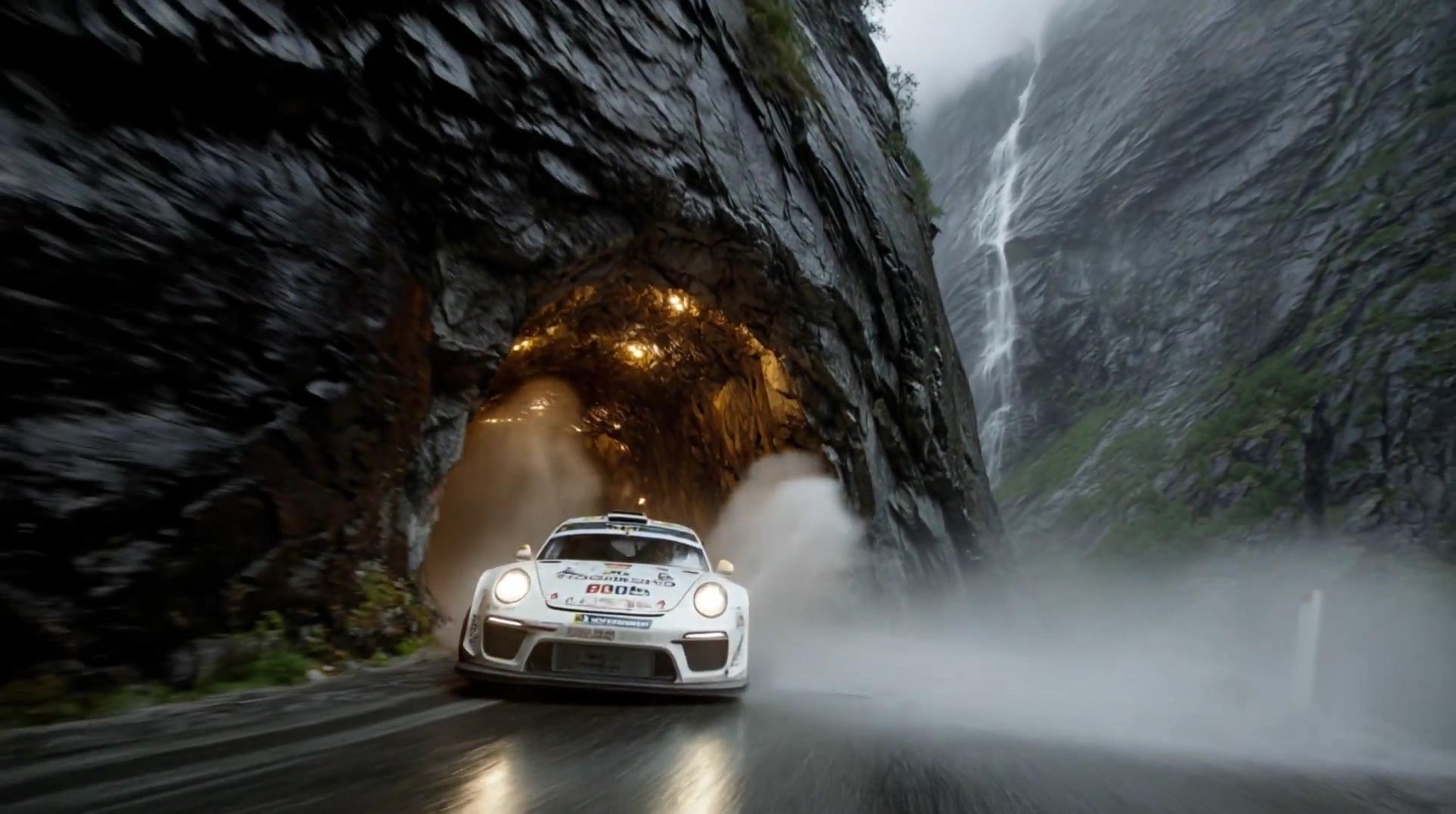 Dynamic Rally Racing Through Misty Norwegian Fjords