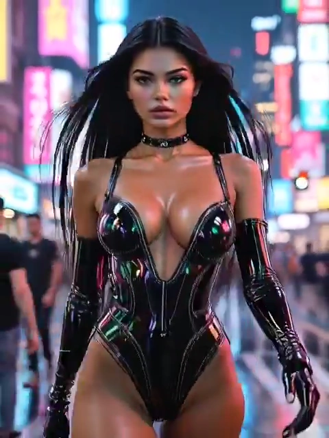 Seductive Cyberpunk Vision with Neon Accents and Rain