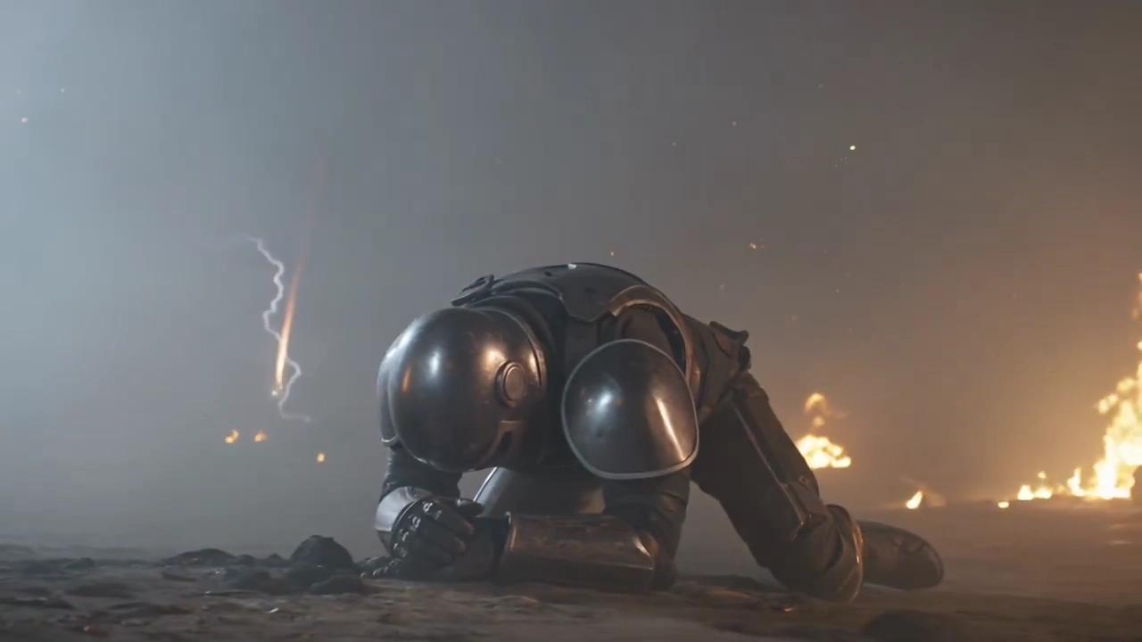 Silent Knight Faces Meteor Storm in a Dance of Fire and Smoke