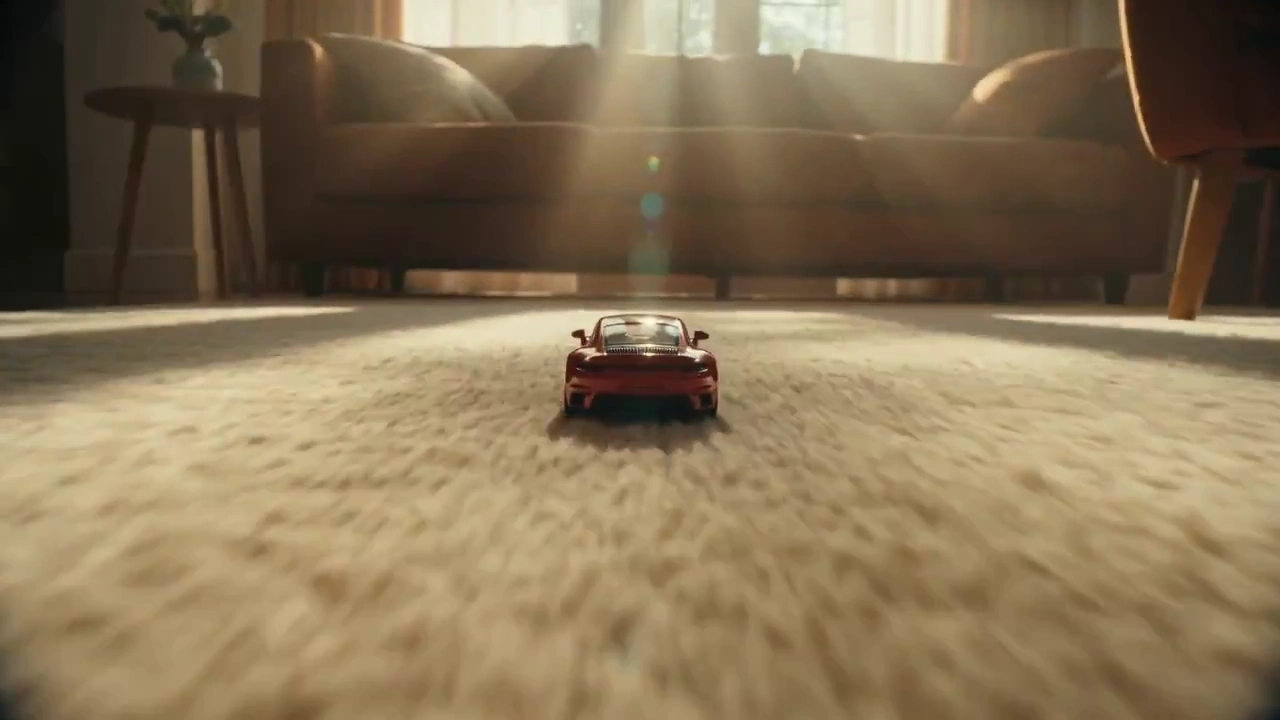 Seamless Visual Shift: Toy Car to Real Porsche Race
