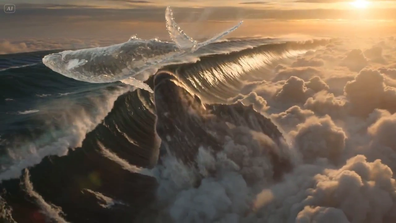 Cinematic Duel of Water and Storm in a Cloud-Sea Horizon