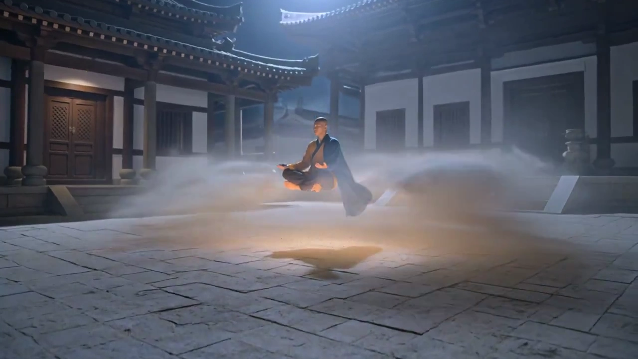 Mystic Energy Unleashed: The Levitating Monk and Expanding Dust Spiral