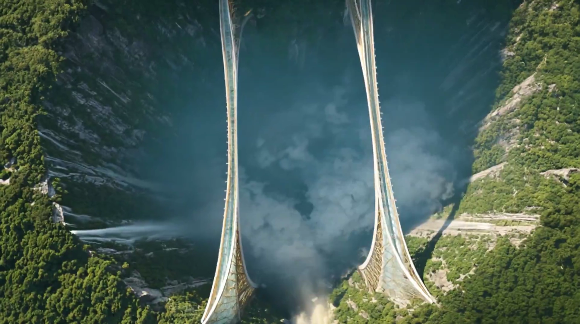 Epic Canyon Bridge Collapse Under Colossal Alien Spaceship