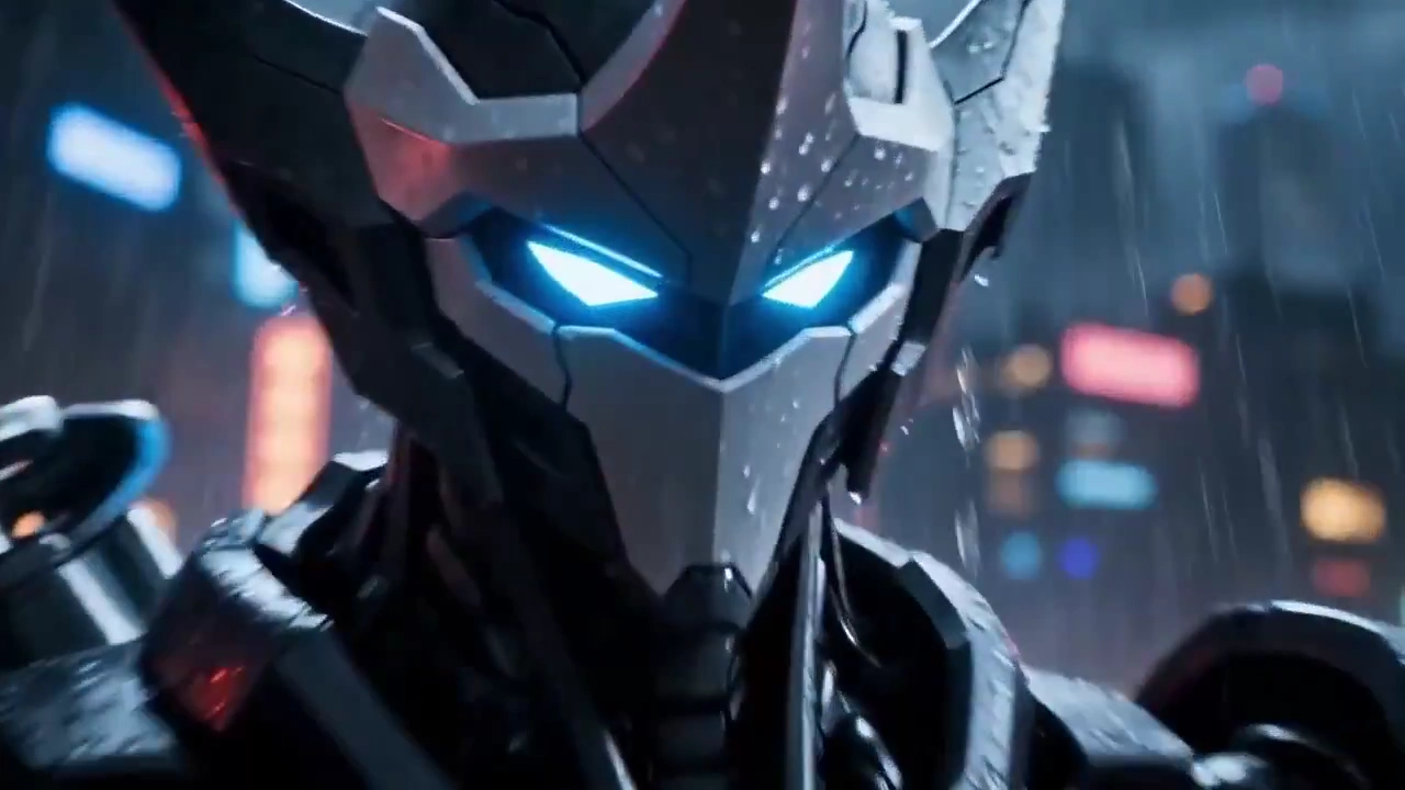 Epic Cyberpunk Mecha Battle Featuring Plasma Katana and Hydraulic Gauntlets