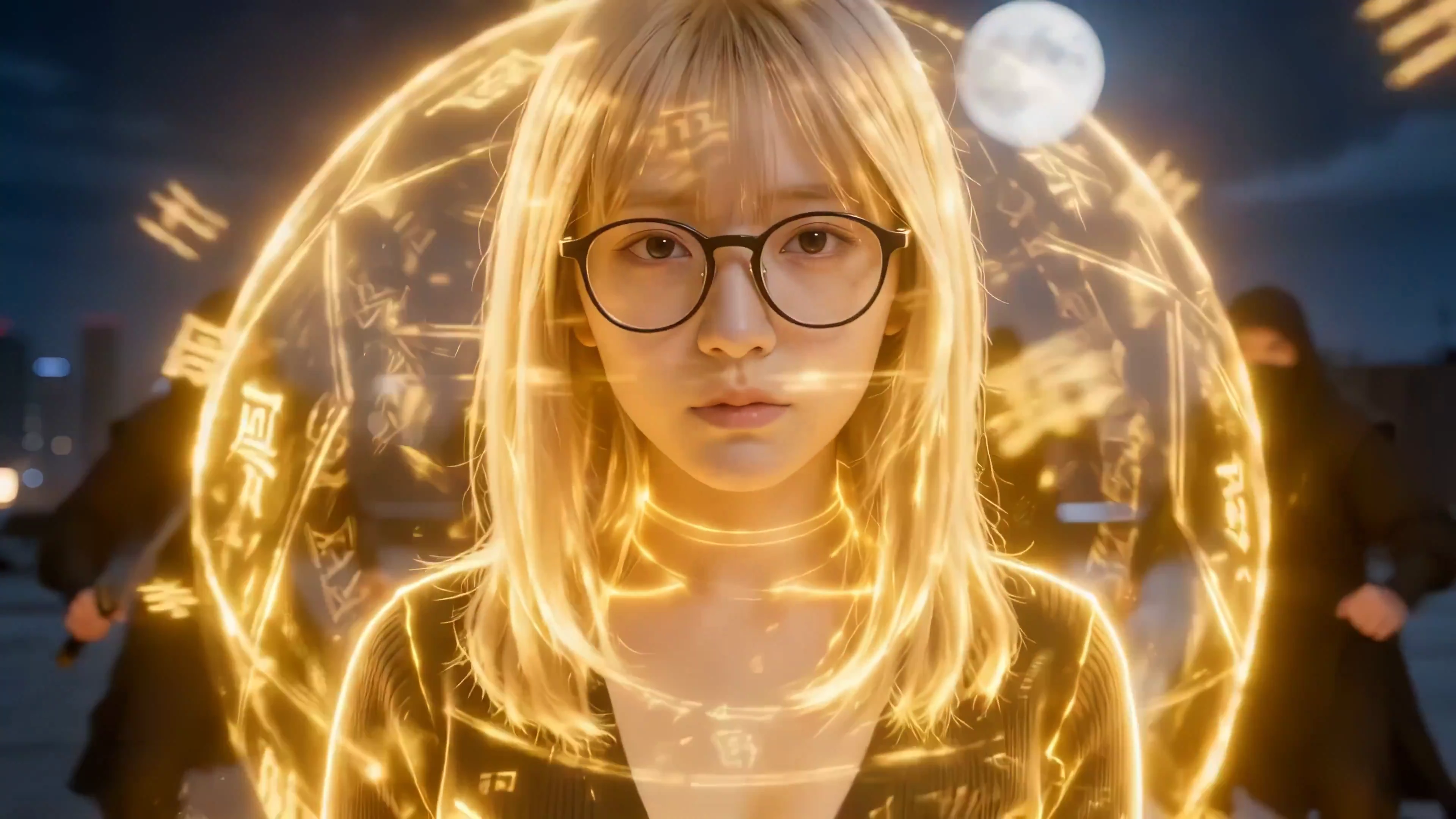 Epic Wuxia Combat: Lightning and Qi Flow Clash in Urban Nightscape