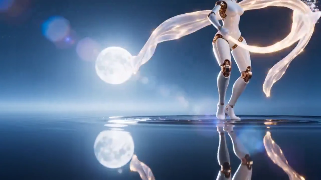 Ethereal Battle of Porcelain and Obsidian Androids