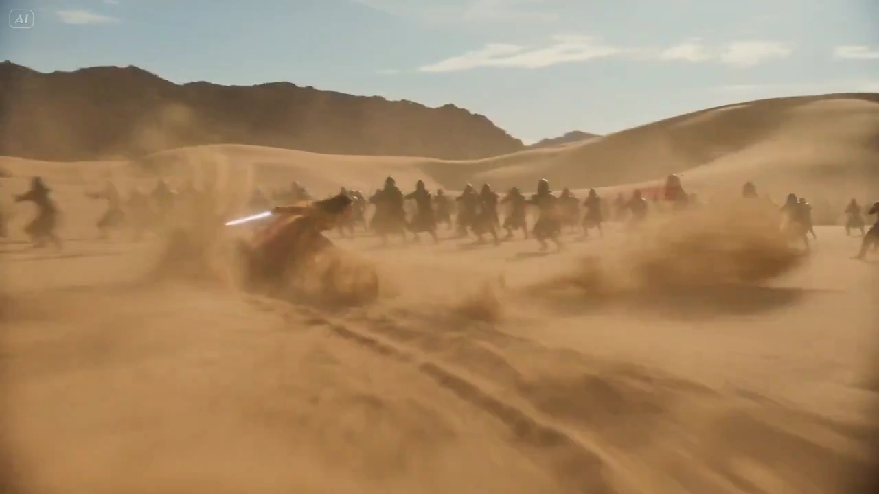 Lightning-Fast Swordmaster with Ethereal Blade in Desert Fury