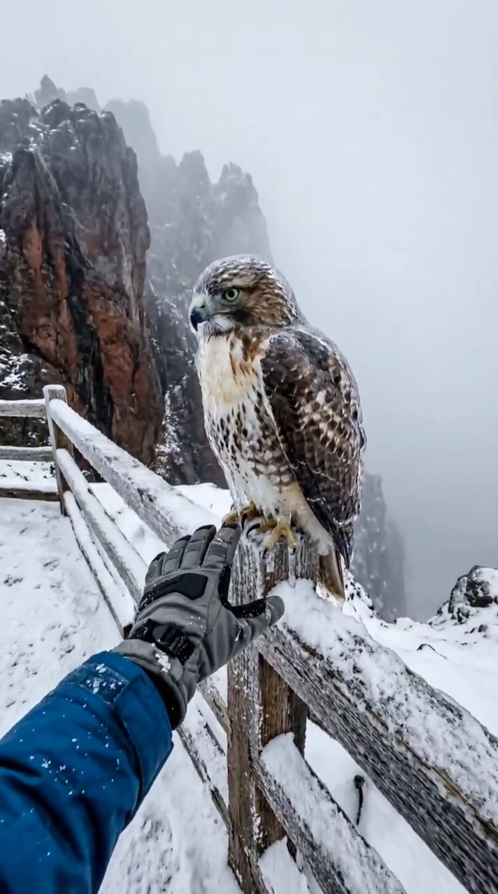 Breaking Ice, Releasing Flight: A Hawk’s Moment of Freedom Captured