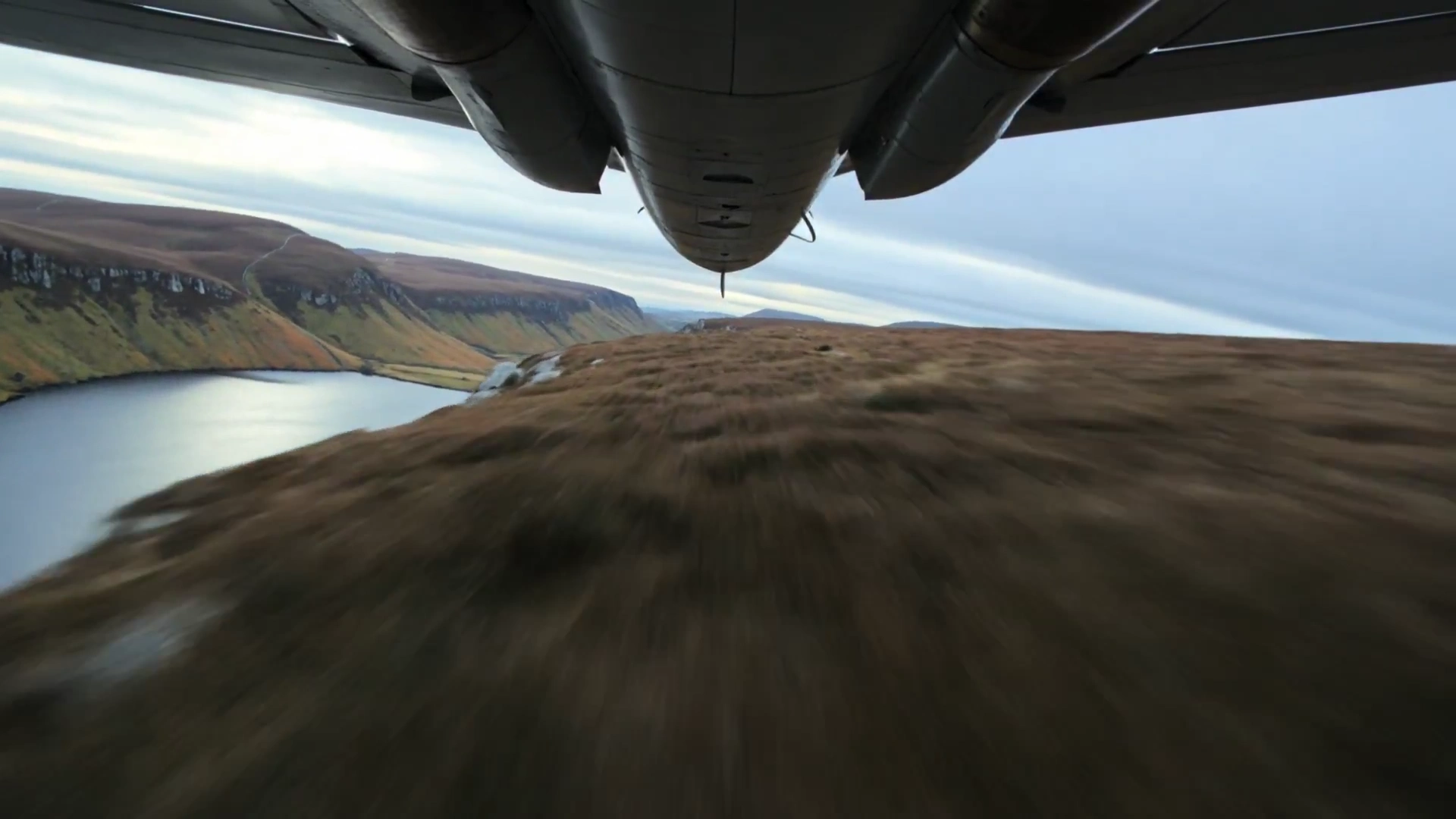 Hyperreal Scottish Highlands Flight with Fighter Jet Motion Blur
