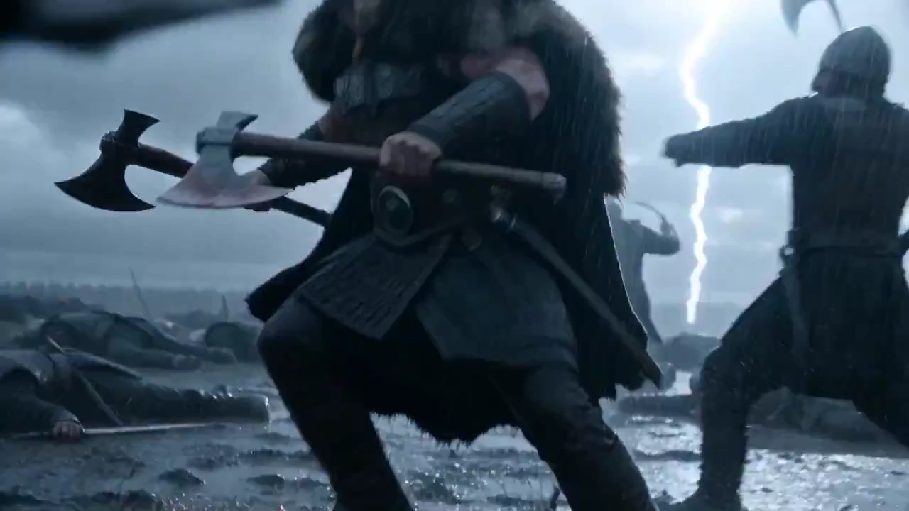 Chaotic Berserker Combat Captured Amidst Storm and Bloodshed