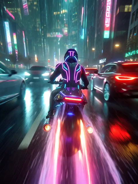 Rain-Soaked Megacity Escape on a Futuristic Hoverbike